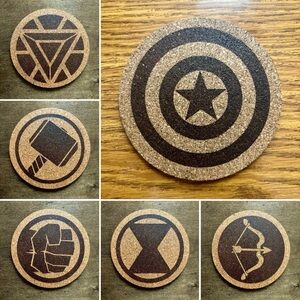 Avengers MCU Original Six Symbols Cork Coaster Lot of 6